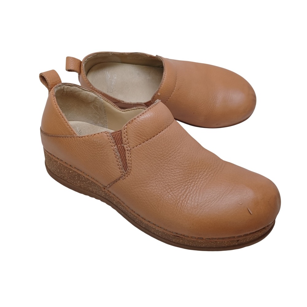Dansko Fawna Tan Leather Slip On Clog Shoes Womens 39 or US 8.5-9